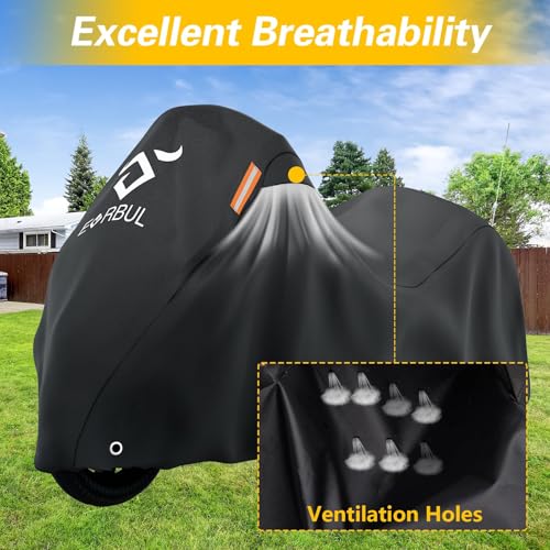 EVRBUL Trike Motorcycle Cover Waterproof 3-Wheel Vehicles Cover with Reflective Strips and Windproof Buckle Compatible with Harley Davidson CVO Tri Glide, Honda Gold Wing Trike 108× 59× 59 in - size: 108’’-Trike