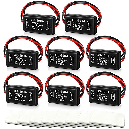 Brake Light Flash Strobe Controller Flasher Module Auto Car LED Flash Module for Motorcycles Cars Trucks Brake Lights Tail Stop Lights GS-100A 12-24V (Pack of 8) - color: GS-100A, size: 8PCS