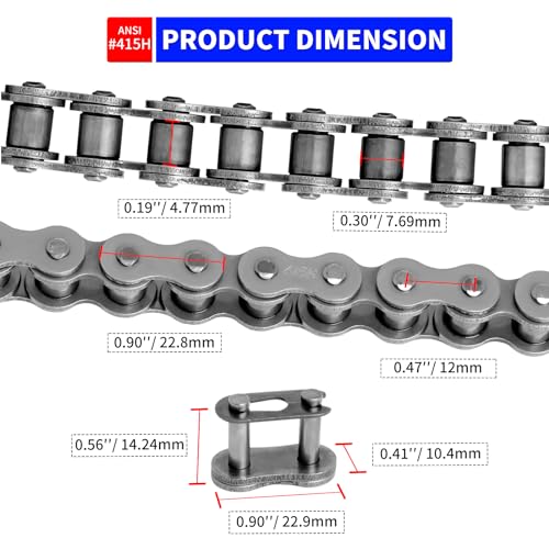 415H Roller Chain 110 Links with Chain Breaker, Dirt Bike Chain with 6 Free Connecting Links, Heavy Duty Chain for 49cc 50cc 60cc 66cc 70cc 80cc 2 Stroke Engines Motorcycle, Mini Bike, Go Kart