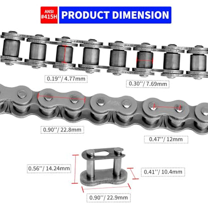 415H Roller Chain 110 Links with Chain Breaker, Dirt Bike Chain with 6 Free Connecting Links, Heavy Duty Chain for 49cc 50cc 60cc 66cc 70cc 80cc 2 Stroke Engines Motorcycle, Mini Bike, Go Kart
