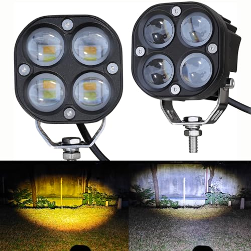 LED Offroad Driving Fog Lights, Yellow/White Hi-Low,2Pcs 3Inch Motorcycle Pod Lights Work Auxiliary Lights for Motorcycle Trucks, Vehicles, ATVs, UTVs, Tractors