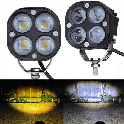 LED Offroad Driving Fog Lights, Yellow/White Hi-Low,2Pcs 3Inch Motorcycle Pod Lights Work Auxiliary Lights for Motorcycle Trucks, Vehicles, ATVs, UTVs, Tractors
