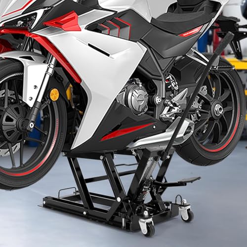 Hydraulic Motorcycle Lift Jack, 1500LB Capacity Scissor Jack for Dirt Bikes & ATVs, 4.7-14.57 Inch Lift Height, Non-Slip Platform & 360° Swivel Casters, Red Garage Lift - color: Black-1