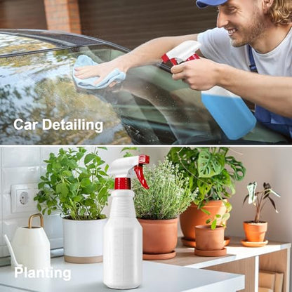 Plastic Spray Bottles 4 Pack, 24 Oz, Mist & Stream, Heavy Duty HDPE Sprayer Bottle, Leak Proof Empty Spraying Water Bottle for Cleaning Solutions, Planting, Car Detail, Pet Training with Measurement