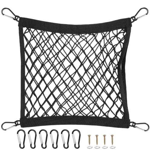 Motorcycle Cargo Net, 14"X14" High-Elastic Double Layer Bungee Net, Helmet Holder for Backpack with 6 Metal Carabiners, Expandable Mesh Storage Bag for Motorcycle and Bicycle Racks and Backpacks