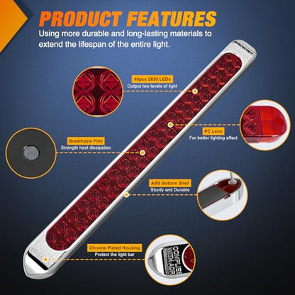 Nilight LED Tail Light 2PCS 17 Inch 40LED Red Running Tail Stop Brake Lights w/Chrome Bezel Waterproof Surface Mount for 12V Towing Trailer Truck RV Camper Boat - color: 2Pcs 17" Red 40LED w/chrome bezel