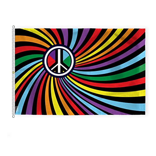 AGAS Large Peace Swirl Rainbow Flag 8x12 Ft - Printed 200D Nylon - Rope Thimble Brass Grommet Stitched Edges Fade Proof Sharp Colors - Large Size Indoor/Outdoor Swirl Pride flag - color: 8x12 ft