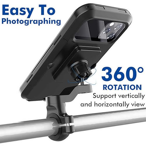 Motorcycle Phone Mount Holder, Universal Handlebar Mount for Bikes and Electric Vehicles, Black (Waterproof Phone Mount)