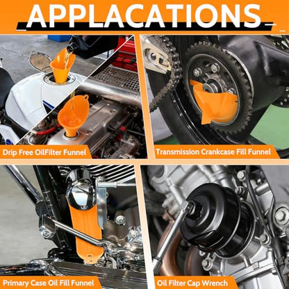 Oil Change Kit Compatible with Harley-Davidson, Complete Motorcycle Oil Change Tool Set with Filter Cap Wrench, Fill Tools & 30Pcs O-Rings