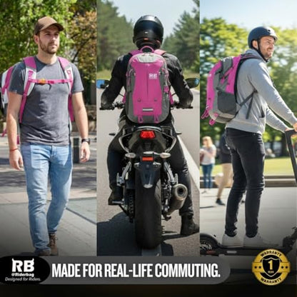 Reflective Motorcycle Backpack – Hi Viz EDC Commuter Bag for Riders, Night Travel, and Daily Use with Helmet Holder, Laptop Compartment, Ventilated Back, Urban Gear (pink backpack) - color: Pink