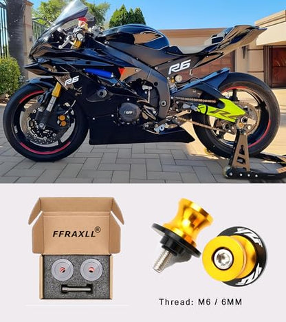 2pcs 6MM M6 X1.5 Motorcycle Swing arm Sliders Spools CNC Swing Arm Stand Screw for Yamaha YZF R1 R3 R6 R25 R1000 (Gold) - color: Gold