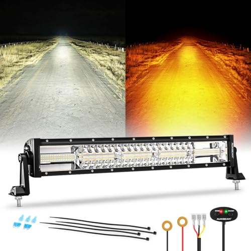 Auxbeam 6 Modes Amber White Series 22Inch 120W LED Light Bar Dual Color Strobe Light Spot Flood Combo Flashing Warning Signal Off-Road Lighting for 4x4 SUV UTV ATV Trucks - color: 22"