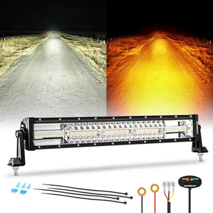 Auxbeam 6 Modes Amber White Series 22Inch 120W LED Light Bar Dual Color Strobe Light Spot Flood Combo Flashing Warning Signal Off-Road Lighting for 4x4 SUV UTV ATV Trucks - color: 22"