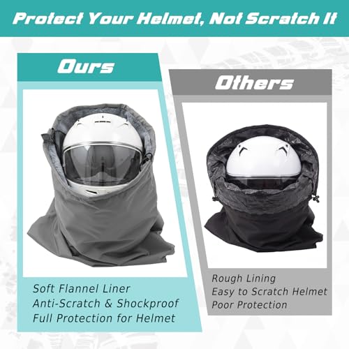 Motorcycle Helmet Bag with Soft Lining & Drawstring Closure, Waterproof Helmet Storage Bag, Large Capacity, Lightweight for Riding Hockey Welding Bicycle Dirt Bike Gear - color: Grey