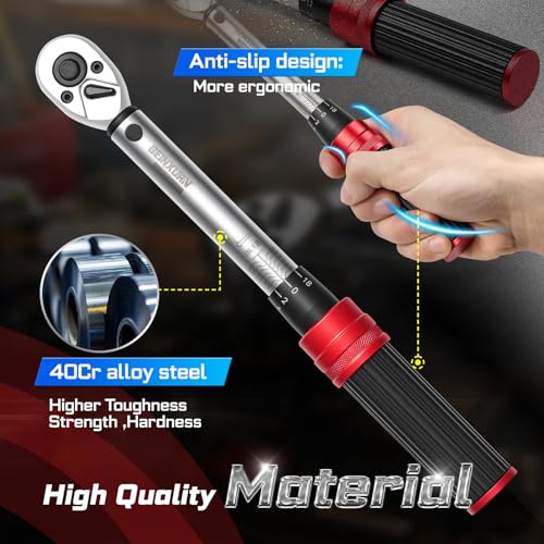 GEINXURN 1/4 In. Drive Click Torque Wrench Set, 20-240 IN.LB Dual-Direction Bike Maintenance Kit，66Pcs with Universal Socket, Screwdriver Bits for Bicycle, Car, Moto - style: GX-TW0104RS66-US