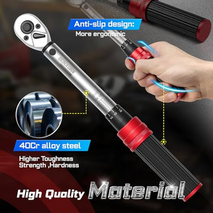 GEINXURN 1/4 In. Drive Click Torque Wrench Set, 20-240 IN.LB Dual-Direction Bike Maintenance Kit，66Pcs with Universal Socket, Screwdriver Bits for Bicycle, Car, Moto - style: GX-TW0104RS66-US