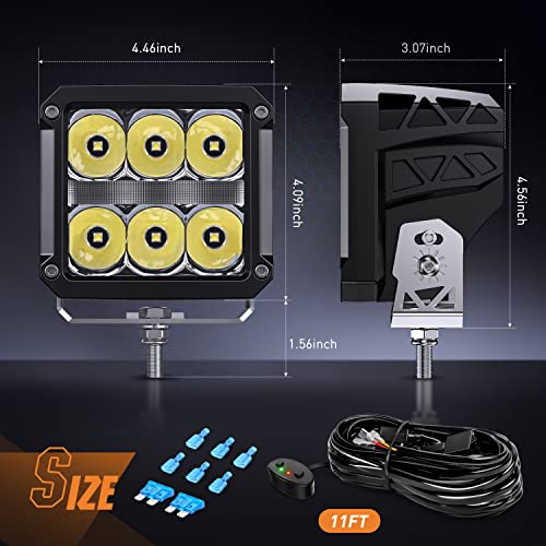 Nilight 4 Inch Square LED Pod Lights with DRL 60W 6487LM 10 Degree Super Spot Beam 16AWG Wiring Harness Kit for Auxiliary Offroad Driving Work Lamp for Truck UTV ATV SUV 4x4 Jeep - color: 6LED Spot Pod w/ White DRL