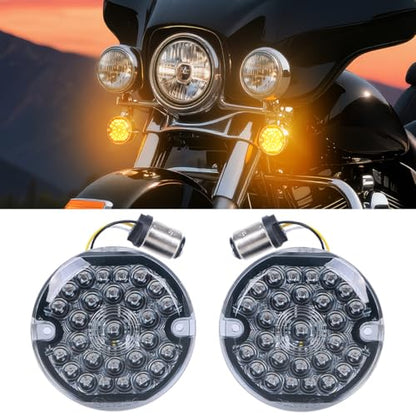 AUDEXEN 3-1/4 Inch Front Led Turn Signal Flat Smoke Lens 1157 Base Amber Lamp Compatible with Harley Motorcycle Road Glide Road King Softail Ultra Classic Ultra Limited Electra Glide - color: Amber, size: 1157 Front