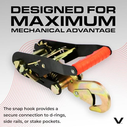 VULCAN Car Tie Down with Snap Hooks - Lasso Style - 2 Inch x 96 Inch - 4 Pack - PROSeries - 3,300 Pound Safe Working Load - size: Snap Hooks - ProSeries Orange (4 Pack)