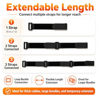 Ysenchan Hook and Loop Straps with Buckle, Reusable Adjustable Cable Management Straps, Heavy Duty Cinch Straps for Cords, Hoses, Bike Gear & Home Organization, 1" x 10", Black, 10 Pack