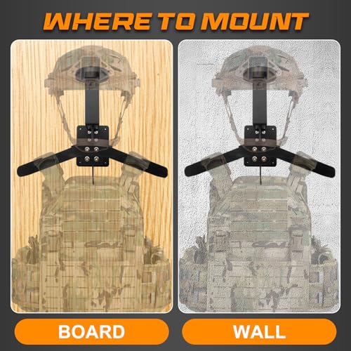 Tactical Gear Wall Mount Stand - Motorcycle Helmet Holder Display Stand with Hooks, Solid Wood Airsoft Plate Carrier Rack for Police, Football and Cycling Suit - color: Black