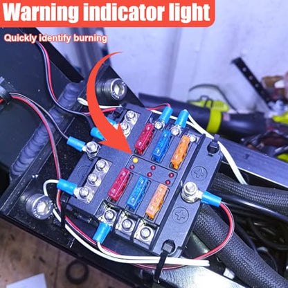 YoRise 12V 6 Way Fuse Block, Waterproof ATO/ATC Blade Fuse Panel with LED Warning Indicator & Damp-Proof Cover, Automotive Circuit Fuses Box Holder for 24V Car, Marine, RV, Truck, Golf Cart (Black)