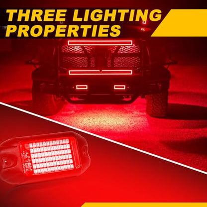 Nicoko 4Pods Pure Red LED Rock Lights 72 pcs LEDs high Power Rock Lights Neon Underglow Light for Car Trucks ATV UTV SUV Boat Underbody Glow Trail Rig Lights IP68 Waterproof - size: Pure red rock lights - 4 pack