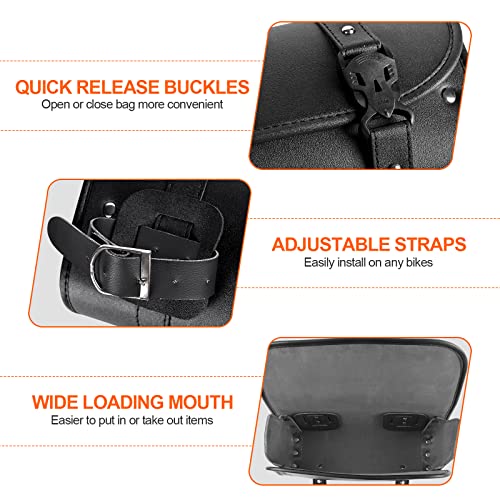 Motorcycle Fork Tool Bag for Front Fork Handlebar | Universal PU Leather Roll Bag Storage Pouch, Black