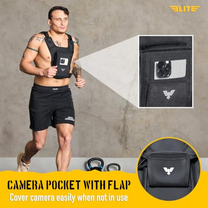 Elite Sports Running Vest w/Phone Holder, Gun Holster for Men/Women, Reflective Lightweight Chest Pack w/Touch Friendly Phone Sleeve, Camera Pocket - Chest Rig for Hiking, Trail, Marathon, Camping - size: Medium