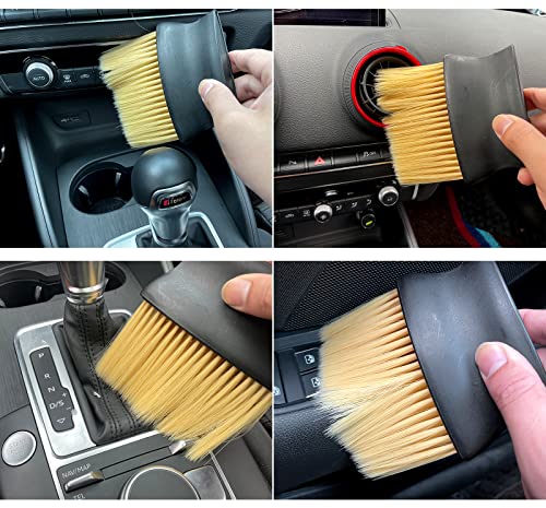 Ajxn Auto Interior Dust Brush, Car Cleaning Brushes Duster, Soft Bristles Detailing Brush Dusting Tool for Automotive Dashboard, Air Conditioner Vents, Leather, Computer,Scratch Free (Yellow)