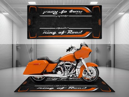 Garage Mat with Special King of Road for Cruiser and Custom Motorcycle, Motorcycle Mat, Washable Non-Slip Showroom Floor Carpet(Baja Orange, Size 2: 102 x 47/260 x 120 cm) - color: Baja Orange, size: 3'3" x 7'3" (Oblong)