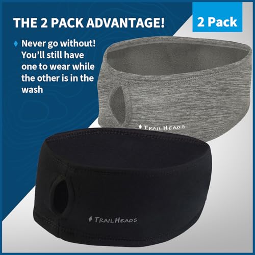 TrailHeads Womens Ponytail Headband - Moisture Wicking Hair Headband for Running, Winter, Workout - Athletic Headband Women - color: black - heather grey