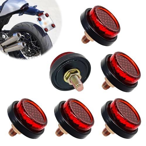 6 Pieces Reflectors Round Mini Decorative - Bolts and Nuts Nuts Mini Decorative M5 Screw Tag Bolt Round Reflective for Motorcycle Bike License Plate (Red) - color: Red