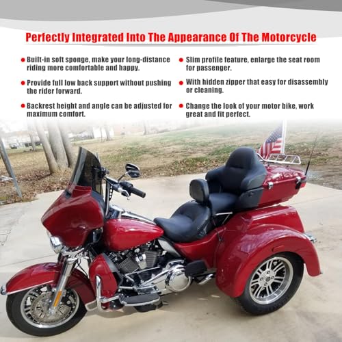 Goldfire Rider Backrest Road King Detachable Adjustable Plug-in Driver Backrest Pad Fits for Harley Street Glide 2009-2024 Ultra Limited FLHTK FLHTKL CVO Limited FLHTKSE Street Glide FLHX Accessories