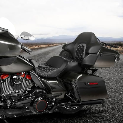 C.C. RIDER Gel Seat Driver Passenger Seat and King/Chopped Tour Trunk Backrest Fit For Harley Touring 2014-2023 Street Glide Road Glide Road King Electra Glide,Gray Hexagon - color: 23# Gel Grey+ 1 Backrest
