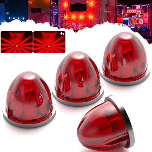 BJZ 4Pcs Red Watermelon LED Strobe+Constant Marker Lights Dual Function Watermelon-Shaped Side Marker Clearance Tail Top Cap Roof Lights for Trailer Truck Semi-Trailer Heavy-Duty Truck Bus Van - color: Red, size: 4 Pack