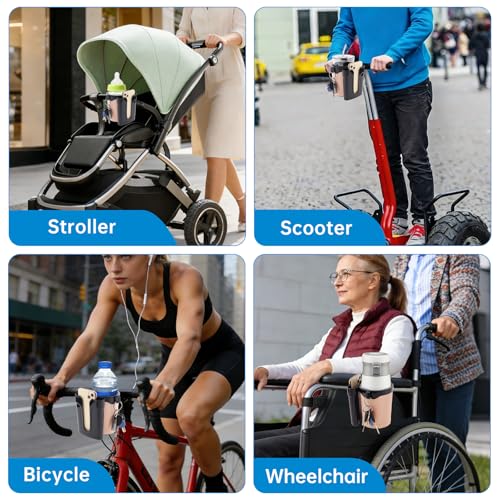 3-in-1 Bike Cup Holder with Cell Phone Keys Hook -Universal Water Bottle Holder for Walker/Wheelchair/Stroller/Scooter, Fits 0.87" Round Handlebar and 2.7" Cup Base,Beige - color: beige