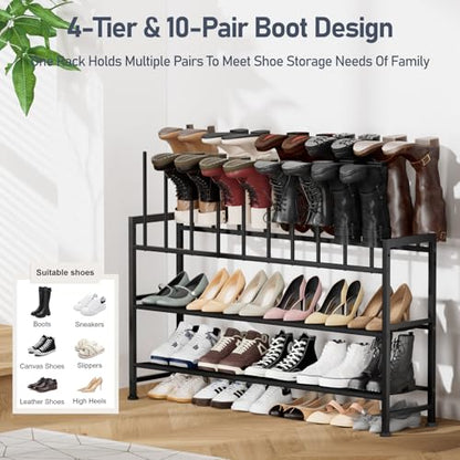 DIMJ Free Standing Shoe Racks - 3-Tier Boot Rack, Black Metal Boot Storage Organizer Tall Boots, Tall Boot Organizer for Closet, Multiuse Shoe Rack for Boots, Sneakers,Fit for 10 Pairs, Black - size: 1 Pack - 4 Tier 10 Pair
