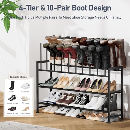 DIMJ Boot Rack 4-Tier - Black Metal Boot Storage Rack for Tall Boots Organizer, Multiuse Shoe Rack for Boots, Sneakers, High-Heel, Entryway, Fits 10 Pairs - size: 4-Tier 10 Pair