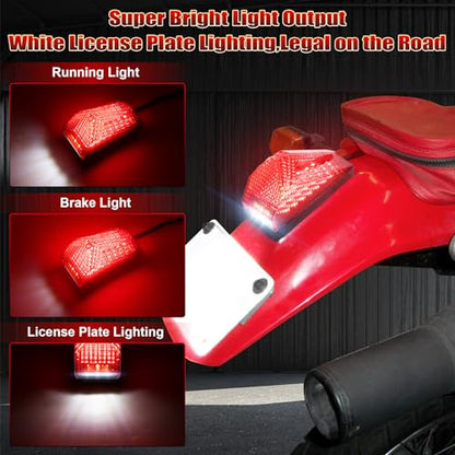 MOVOTOR LED Tail Light 500% Bright Rear Brake Light with White License Plate Lighting Compatible with Dirt Bike Enduro Cafe Custom Honda XR650L XR600R