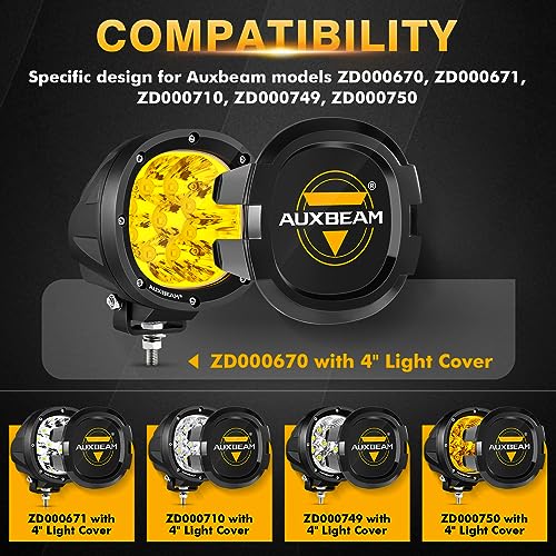 Auxbeam P4 Series Round Protective Light Covers, 4 Inch Black Offroad LED Pods Lens Cap, Dust Impact Shield & Street Compliant, Snap-On Design, 2 Packs - color: P4 Series 4" Light Covers