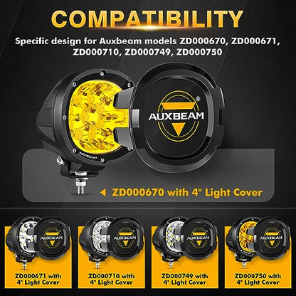 Auxbeam P4 Series Round Protective Light Covers, 4 Inch Black Offroad LED Pods Lens Cap, Dust Impact Shield & Street Compliant, Snap-On Design, 2 Packs - color: P4 Series 4" Light Covers