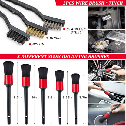 47Pcs Car Wash Cleaning Kit with High Power Handheld Vacuum Windshield Cleaning Tool with Side Mirror Squeegee Bucket Detailing Brushes Tire Brush Towels Complete Detailing Set for Car - size: 47Pcs