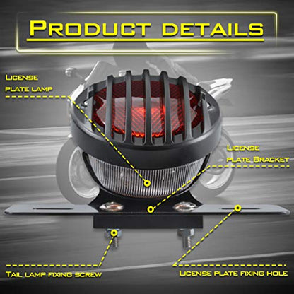 KATUR 1PCS Motofans Black Round Metal Motorcycle Tail Brake Light Compatible with Harley Bobber Chopper Custom April IA Mana