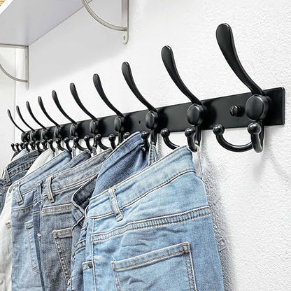 Dseap Coat Rack Wall Mount 37 Inch, Heavy Duty 12-Gauge Base vs Flimsy 1mm, Double-Thick Solid Anti-Snap Hooks, 16” Stud-Mount, Stainless Steel 10-Hook Hanger for Closet Entryway, Black - color: Black, size: L=37" (1pcs)