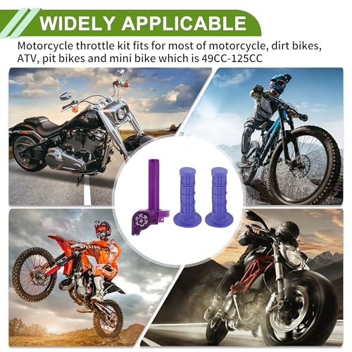 22mm Throttle Grip with 120cm Purple Throttle Cable 1 Pair Checkered Purple Handle Cover Screw Accessories Plastic Aluminum Alloy Purple - color: Purple