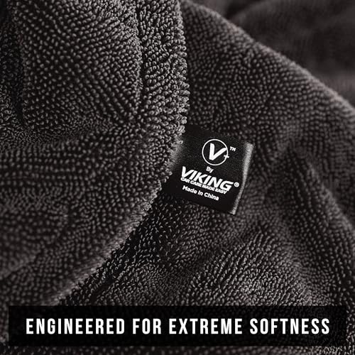 VIKING V+ Premium Microfiber Towel for Car Drying, Twisted Loop, Soft and Super Absorbent, Thick 1200gsm Towel for Car Detailing Kit, Grey, 24 Inch x 36 Inch, 1 Pack