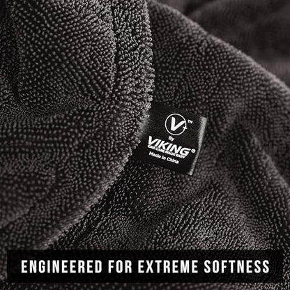 VIKING V+ Premium Microfiber Towel for Car Drying, Twisted Loop, Soft and Super Absorbent, Thick 1200gsm Towel for Car Detailing Kit, Grey, 24 Inch x 36 Inch, 1 Pack