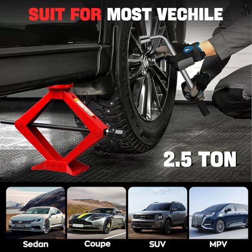 Scissor Jack for Car 2.5 Ton(5512 lbs) Car Jack Kit, Tire Changing kit with Lug Wrench Portable Auto Jack Tool Tire Jack for Car SUV MPV - size: 2.5T-R Scissor Jack with Lug Wrench