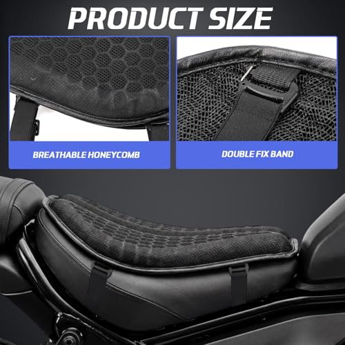 BBTO Motorcycle Gel Seat Cushion with Throttle Assist, Large Foldable 3D Honeycomb Shock-Absorbing Breathable Motorcycle Seat Pad with Cruise Control Holder, Motorbike Accessories for Long Rides